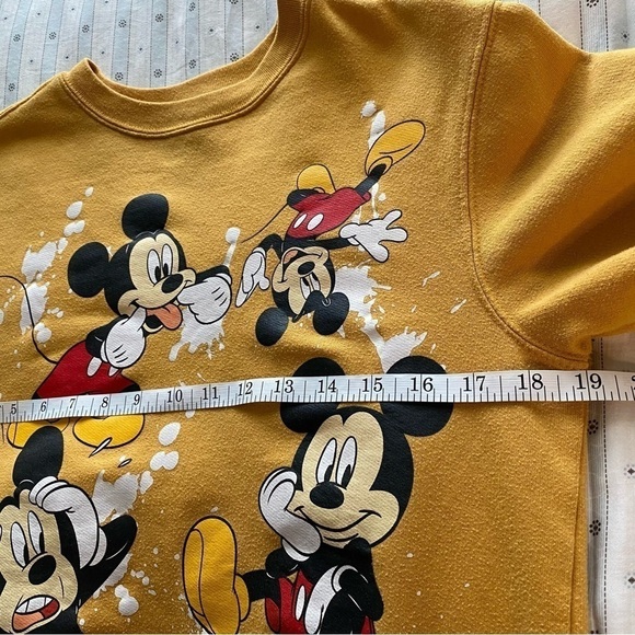 Disney Mickey Mouse Mustard Yellow Graphic Vintage Pullover Crewneck Sweatshirt - Picture 5 of 7